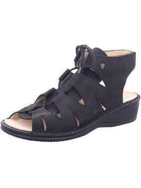 Finn Comfort Black Malaga Lace-Up Cutout Wedge Sandal